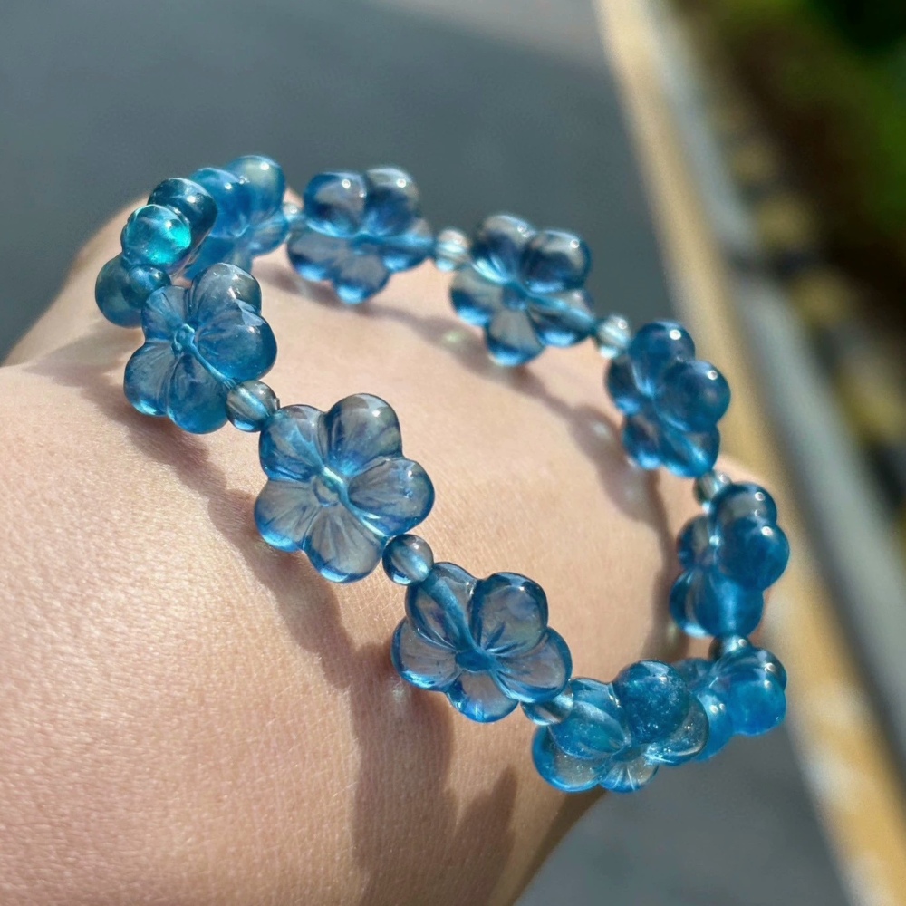 Luxury Blue Aquamarine Bracelet,Flower Charms Gemstone Bracelet, Healing Gemstone Bracelet for women,Girl Bracelet,Gift For Her-16mm