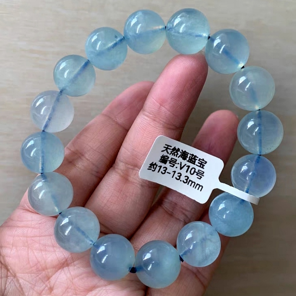 Blue Aquamarine Bracelet,Anti anxiety Gemstone Bracelet,Men Bracelet, Healing Gemstone Bracelet for women- 13mm