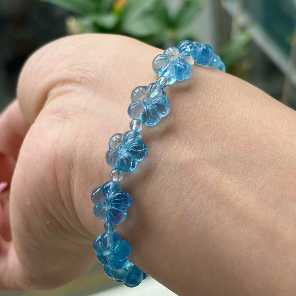 Luxury Blue Aquamarine Bracelet,Flower Charms Gemstone Bracelet, Healing Gemstone Bracelet for women,Girl Bracelet,Gift For Her-11