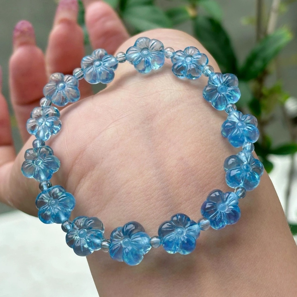 Luxury Blue Aquamarine Bracelet,Flower Charms Gemstone Bracelet, Healing Gemstone Bracelet for women,Girl Bracelet,Gift For Her-11