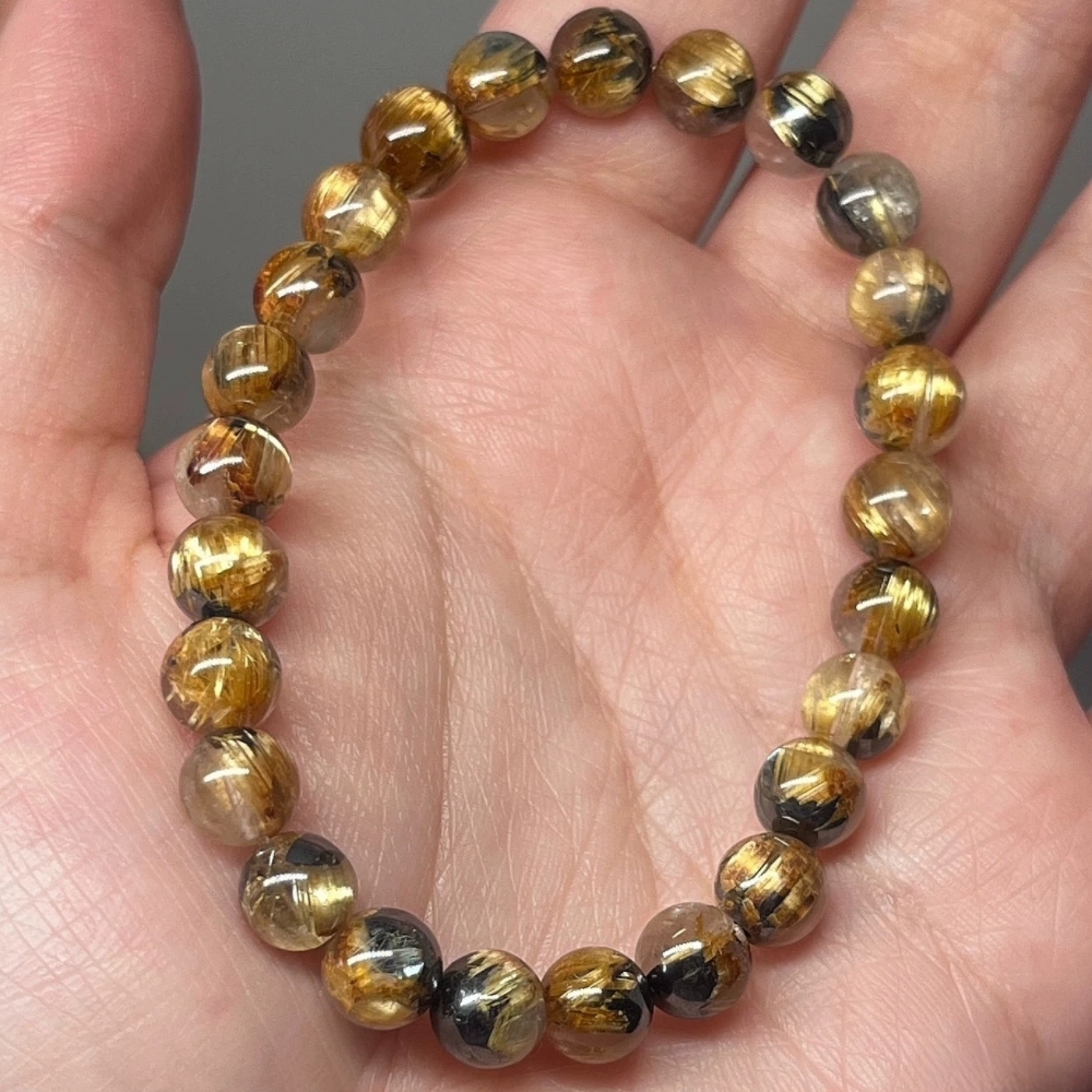 Titanuim Quartz Bracelet,Gold Rultilated Quartz Gemstone Bracelet For Women,Healing gemstone bracelet gift -7mm