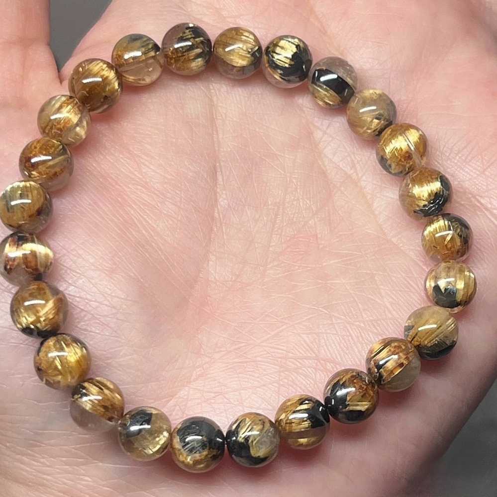 Titanuim Quartz Bracelet,Gold Rultilated Quartz Gemstone Bracelet For Women,Healing gemstone bracelet gift -7mm