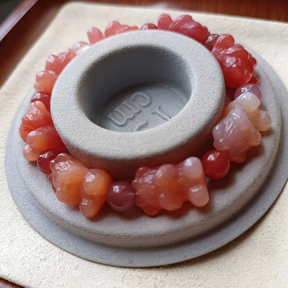 Red Agate Shy Bears Charm Bracelet, Natural Gemstone bracelet For Girl, One of a kind jewelry gift