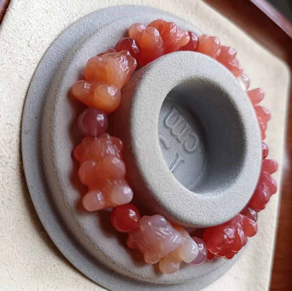 Red Agate Shy Bears Charm Bracelet, Natural Gemstone bracelet For Girl, One of a kind jewelry gift