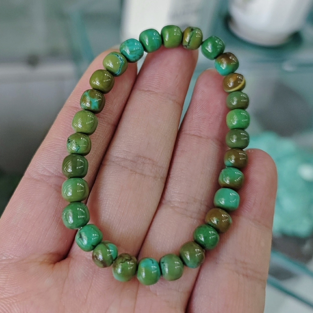 Natural Turquoise Bracelet, Green Turquoise Gemstone Bracelet,Luxury Bracelet For Women,Girl Bracelet ,Gift for Her-6.4mm