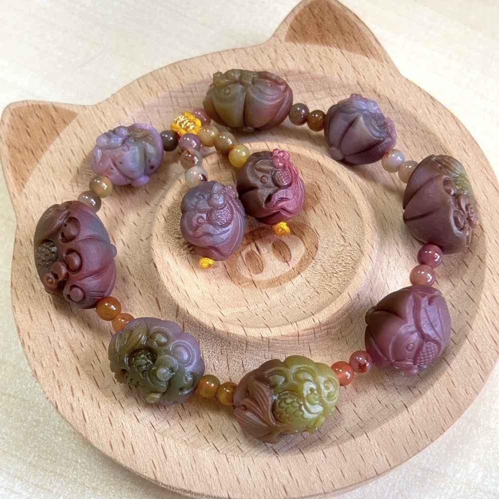 Yanyuan Agate Goldfish and Flower Bracelet, emstone bracelet For Women,One of a kind jewelry,Luxury gift for Her