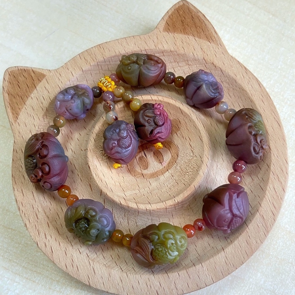 Yanyuan Agate Goldfish and Flower Bracelet, emstone bracelet For Women,One of a kind jewelry,Luxury gift for Her