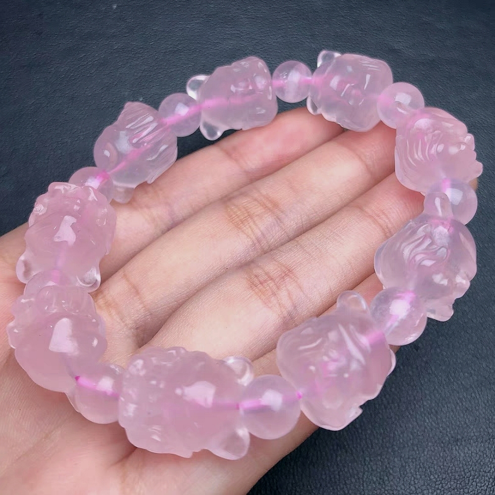 Pink Quartz Fox Bracelet, Natural Gemstone Bracelet For Women, Love,Good Lucky Special Gift for