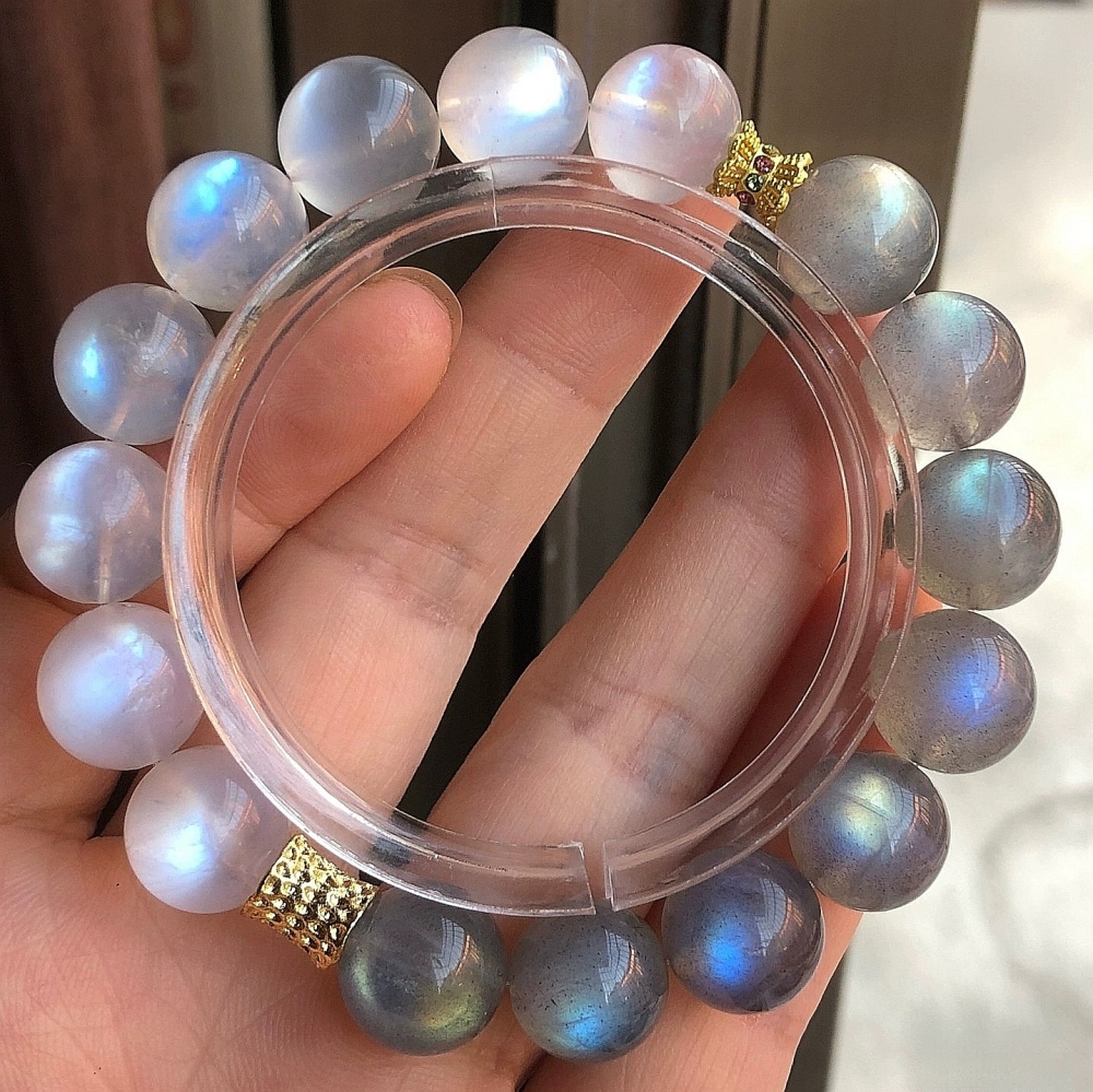 Labradorite Bracelet,DAY AND NIGHT ,Moonstone& Labradorite Bracelet,Men Bracelet Jewelry Gift,Healing Bracelet for women-11mm