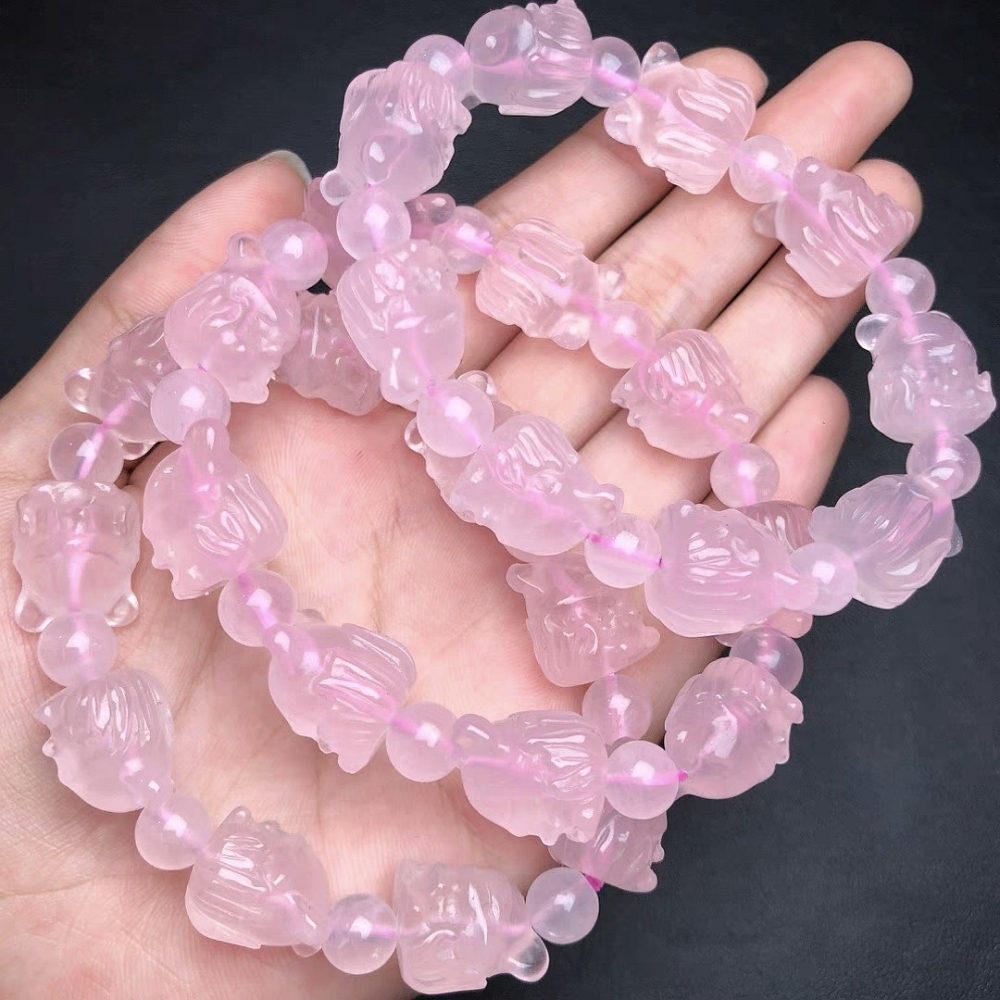 Pink Quartz Fox Bracelet, Natural Gemstone Bracelet For Women, Love,Good Lucky Special Gift for