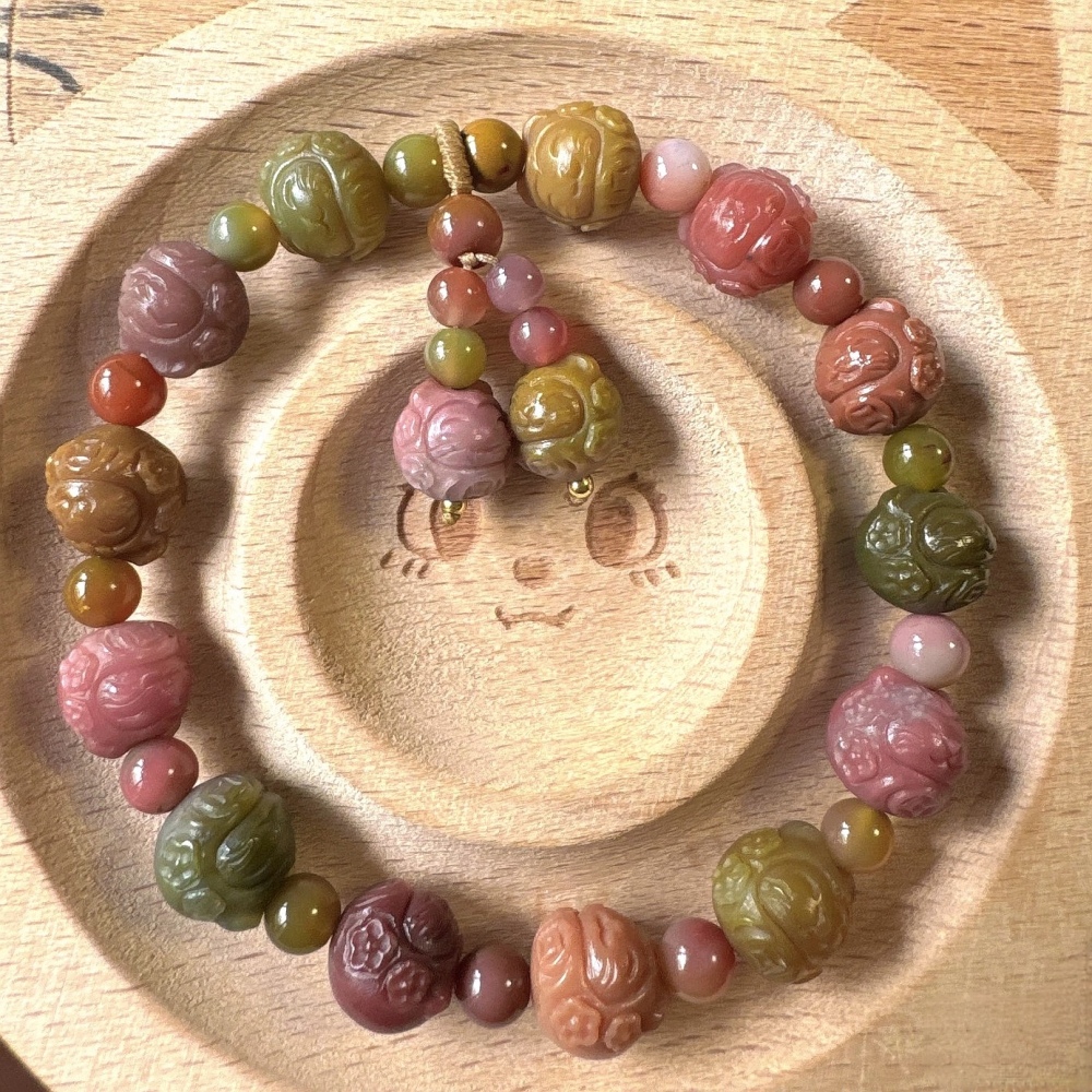 Yanyuan Agate Bracelet,Fortune Cat Carved Bead bracelet For Women,Best gift idea for her -9mm