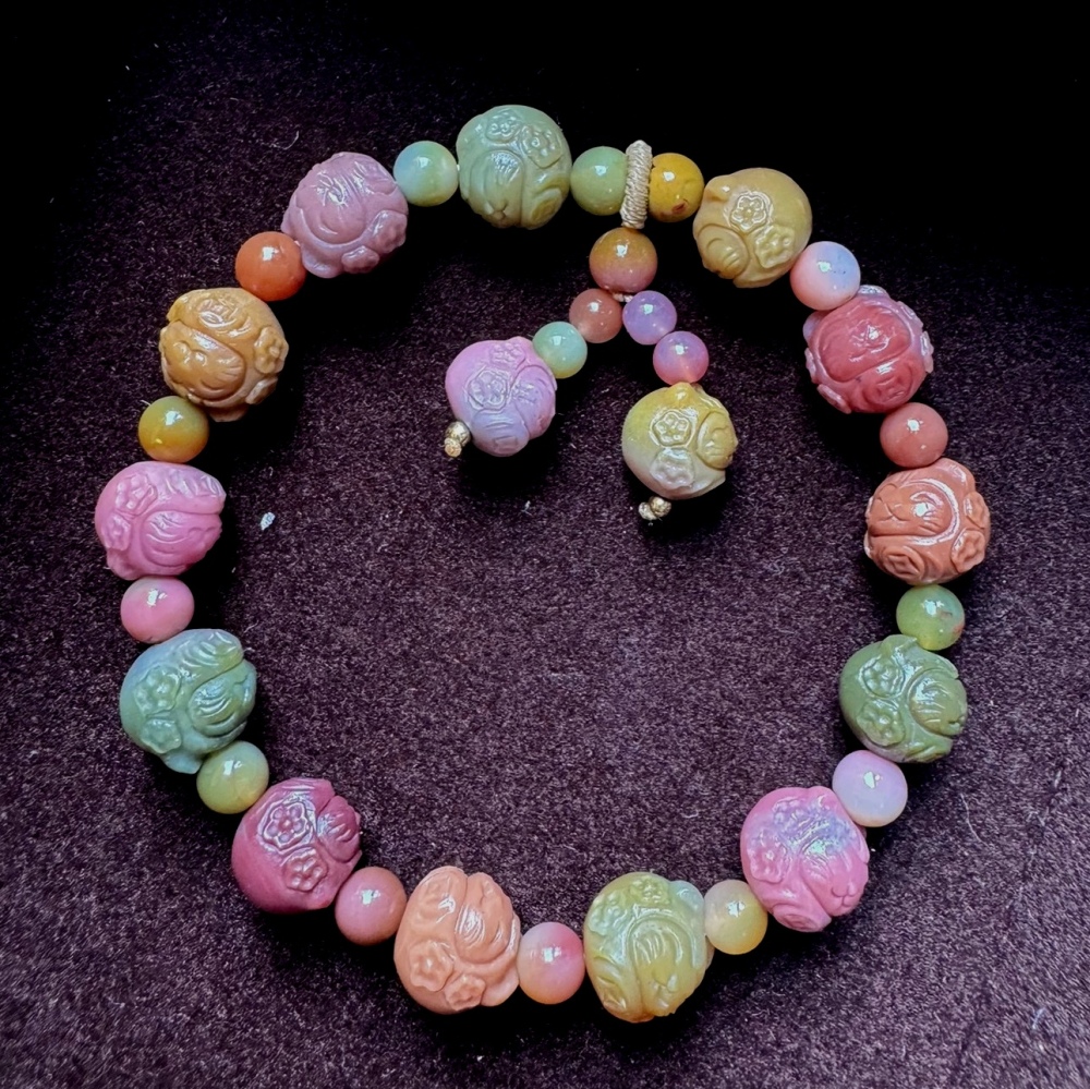 Yanyuan Agate Bracelet,Fortune Cat Carved Bead bracelet For Women,Best gift idea for her -9mm
