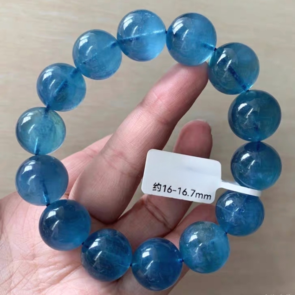 Rare Deep Blue Aquamarine Bracelet,Chunky Gemstone Bracelet for women ,Men Bracelet, Best Gift Idea for Her,Gift idea for him-15.5mm