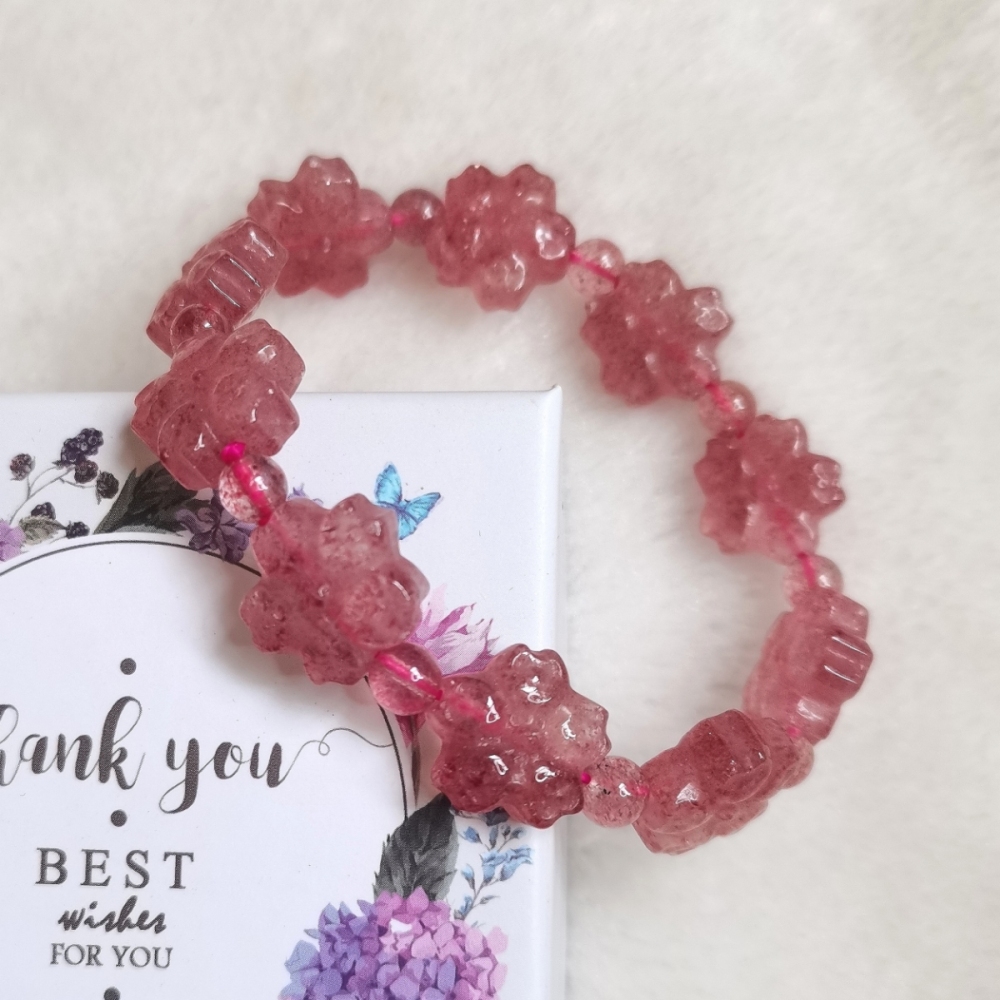 Strawberry Quartz blossom Bracelet, Natural Gemstone Bracelet For Women,Girl Bracelet Love,Good Lucky, Gift Idea for Her