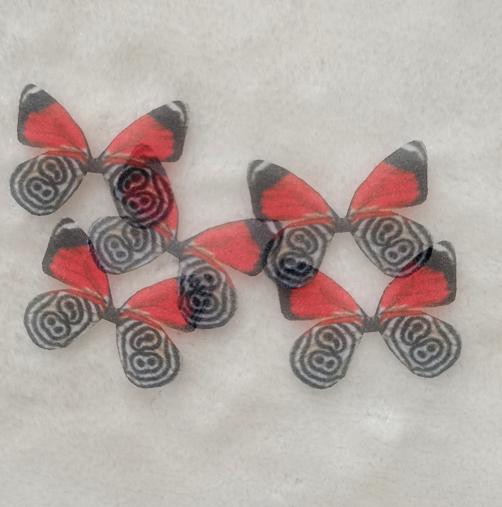 Red Organza Fabric Silk Butterfly Wings Butterfly Applique, Lace Butterfly Pieces