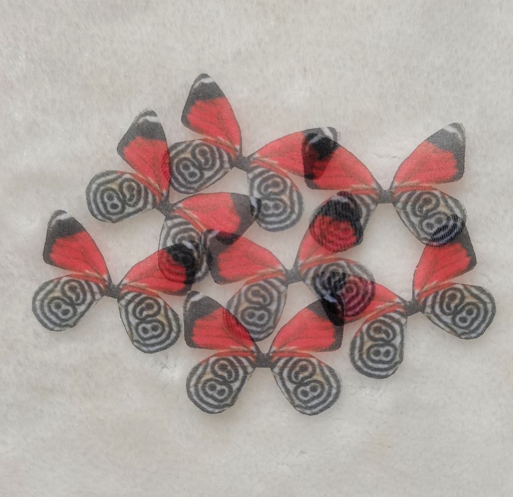 Red Organza Fabric Silk Butterfly Wings Butterfly Applique, Lace Butterfly Pieces