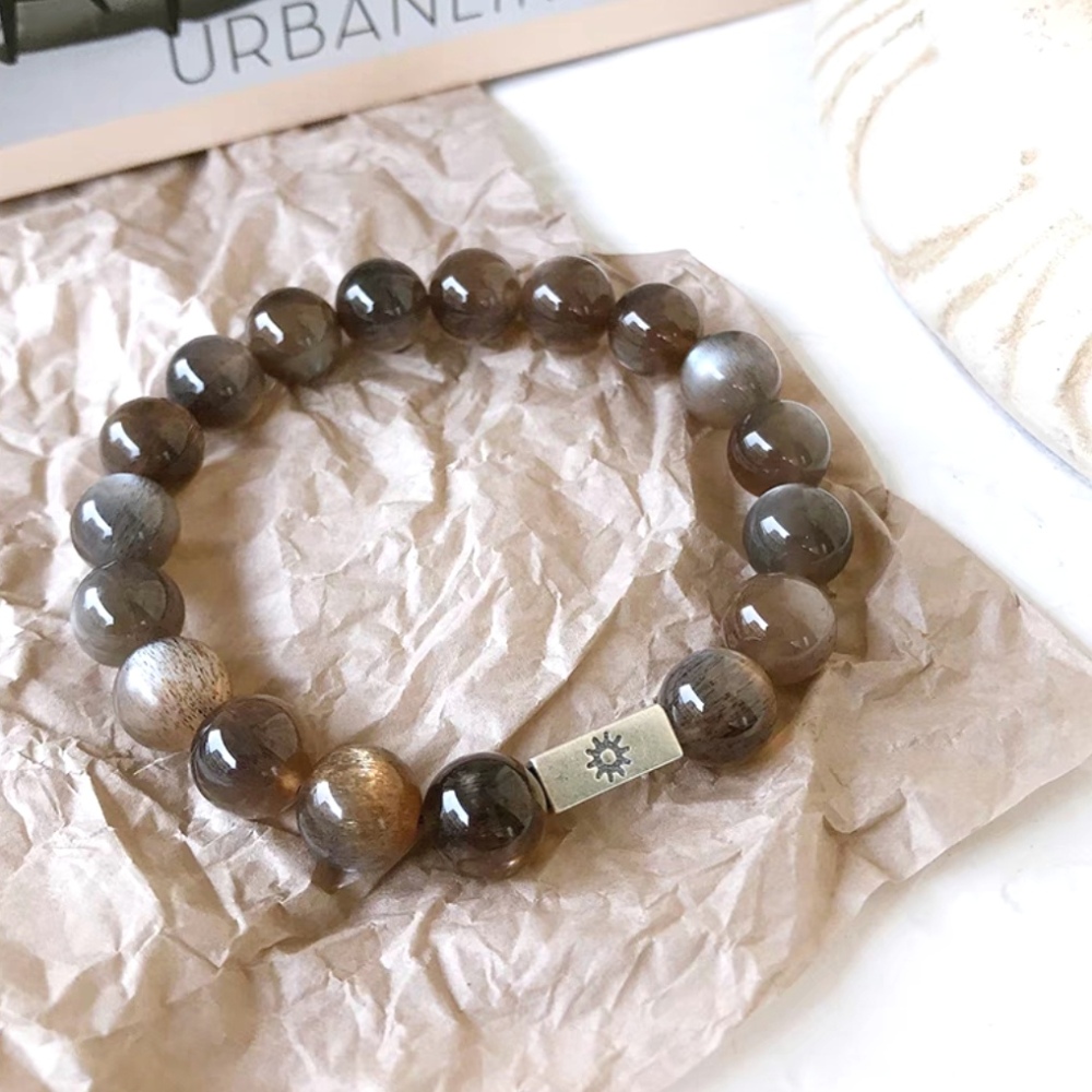 Gray Sunstone Bracelet,Natural Gemstone Couples Bracelet,Day And night,Moon And Sun Bracelet