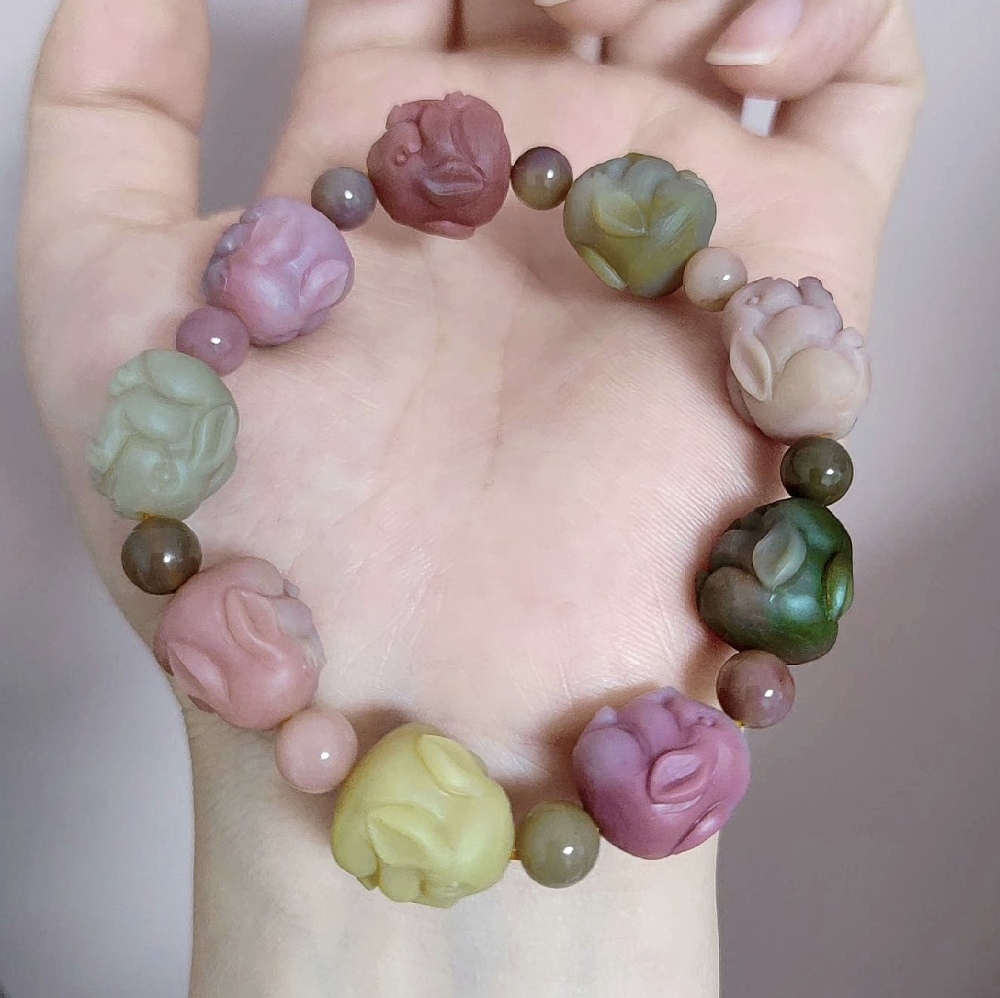 Yanyuan Agate Bracelet, Rabbit Carved Bead bracelet For Women,Girl Bracelet gift idea -33 6g