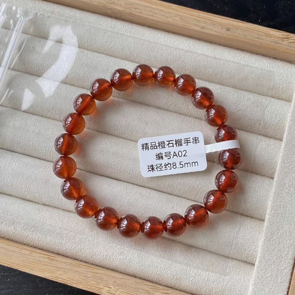 Fender Orange Garnet Bracelet,Natural Gemstone Bead Bracelet -8MM