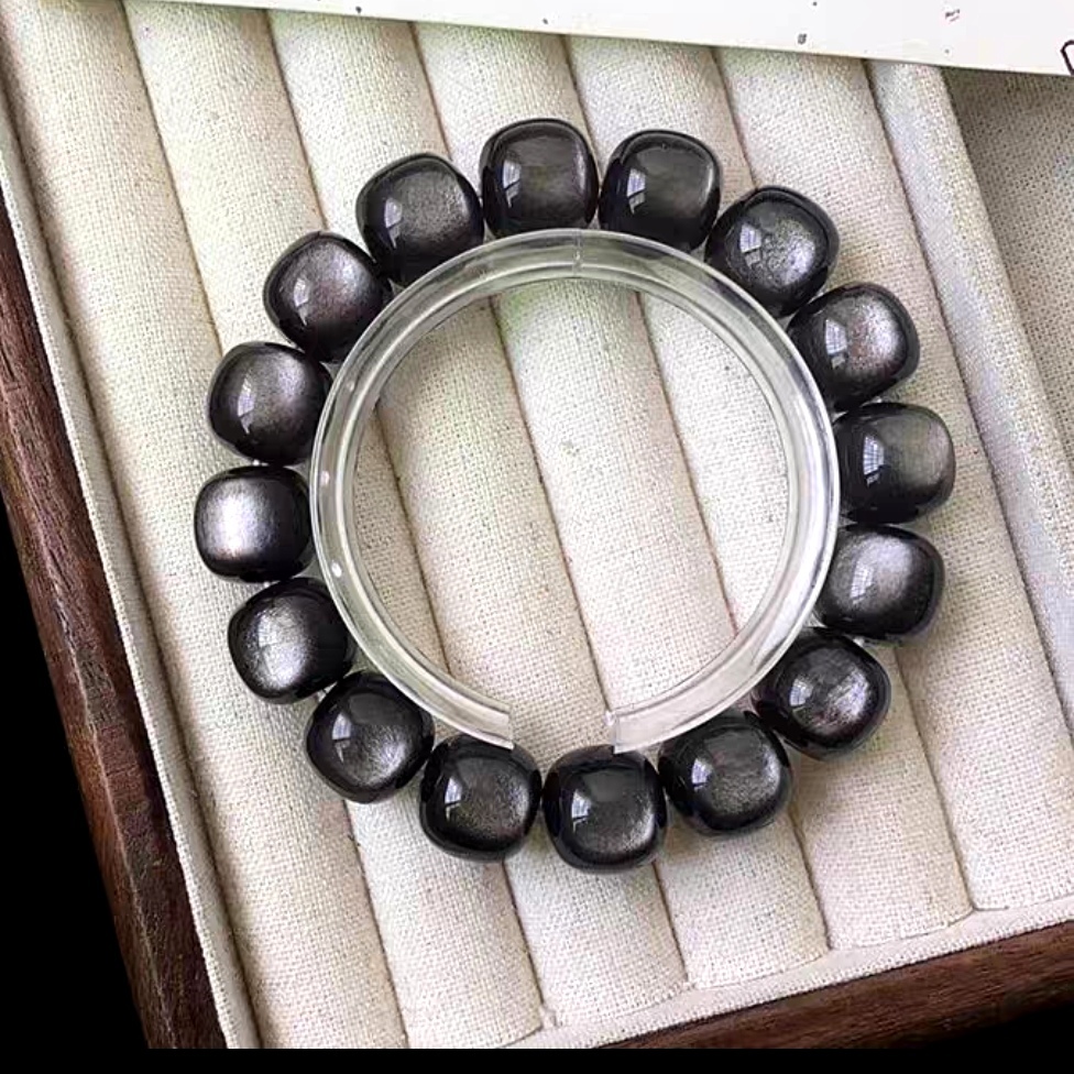 Silver Obsidian Bracelet,Men bracelet jewelry,Gemstone bracelet for women -10mm