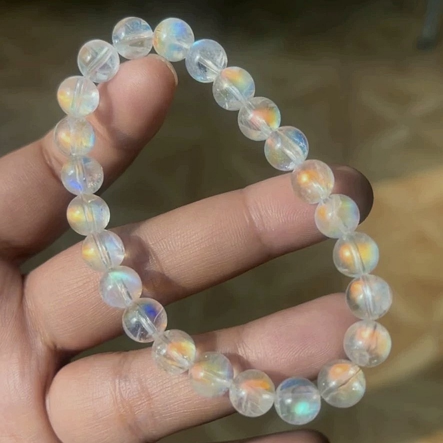 Rainbow Moonstone Bracelet,Natural Gemstone Bracelet,Moonstone Jewelry Gift for Her -7.8MM