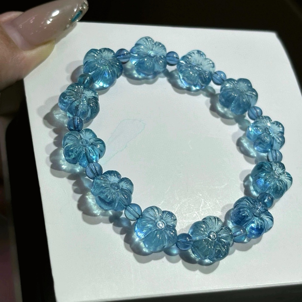 Genuine Aquamarine Bracelet,Flower Charms Bracelet, Healing Gemstone Bracelet for women,Girl Bracelet,Gift For Her-12.5mm
