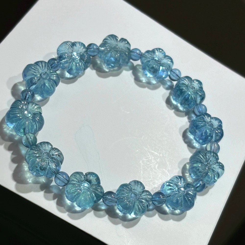 Genuine Aquamarine Bracelet,Flower Charms Bracelet, Healing Gemstone Bracelet for women,Girl Bracelet,Gift For Her-12.5mm