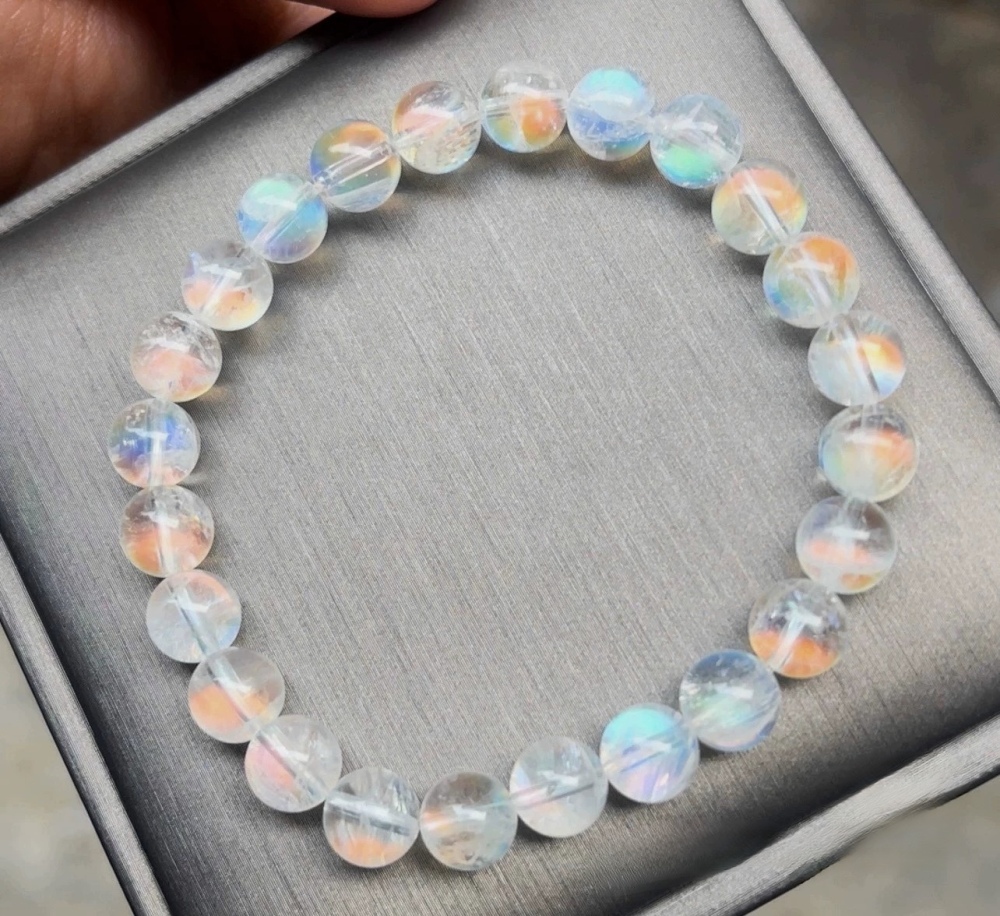 Rainbow Moonstone Bracelet,Natural Gemstone Bracelet,Moonstone Jewelry Gift for Her -7.8MM