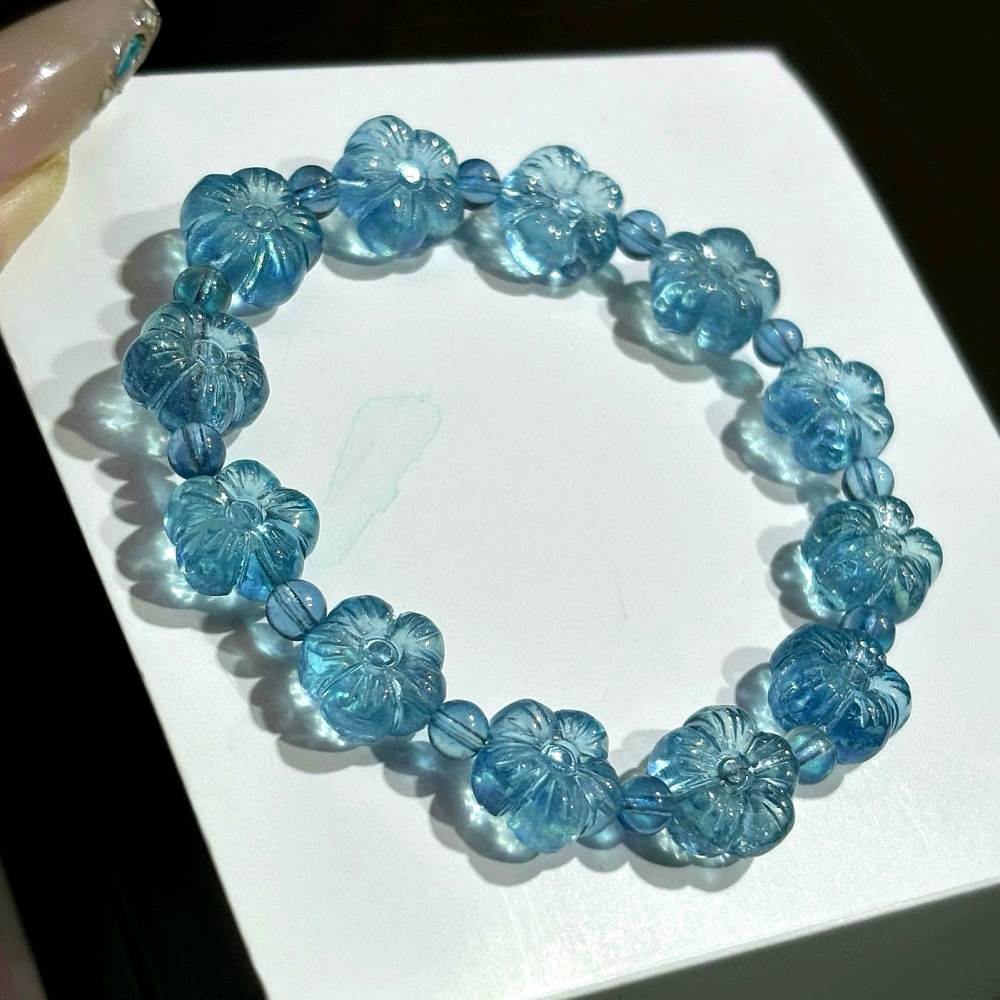 Genuine Aquamarine Bracelet,Flower Charms Bracelet, Healing Gemstone Bracelet for women,Girl Bracelet,Gift For Her-12.5mm