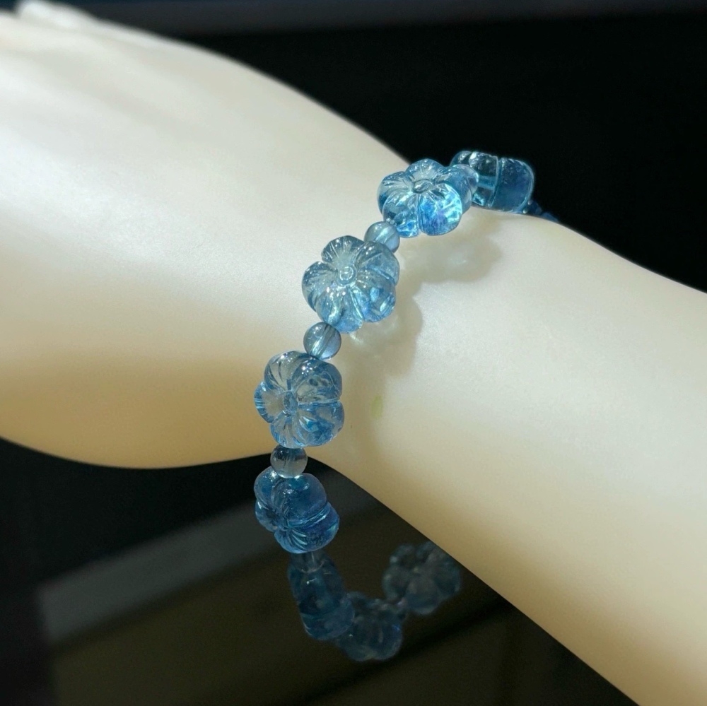 Genuine Aquamarine Bracelet,Flower Charms Bracelet, Healing Gemstone Bracelet for women,Girl Bracelet,Gift For Her-12.5mm