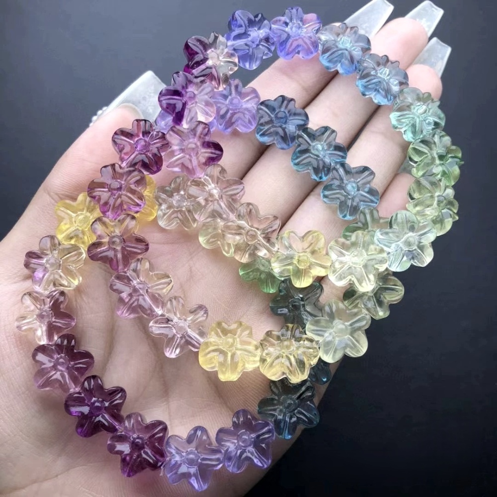 Natural Rainbow Fluorite Bracelet,Flower Charms Gemstone Bracelet,Healing Crystal Bracelet,Gift For her