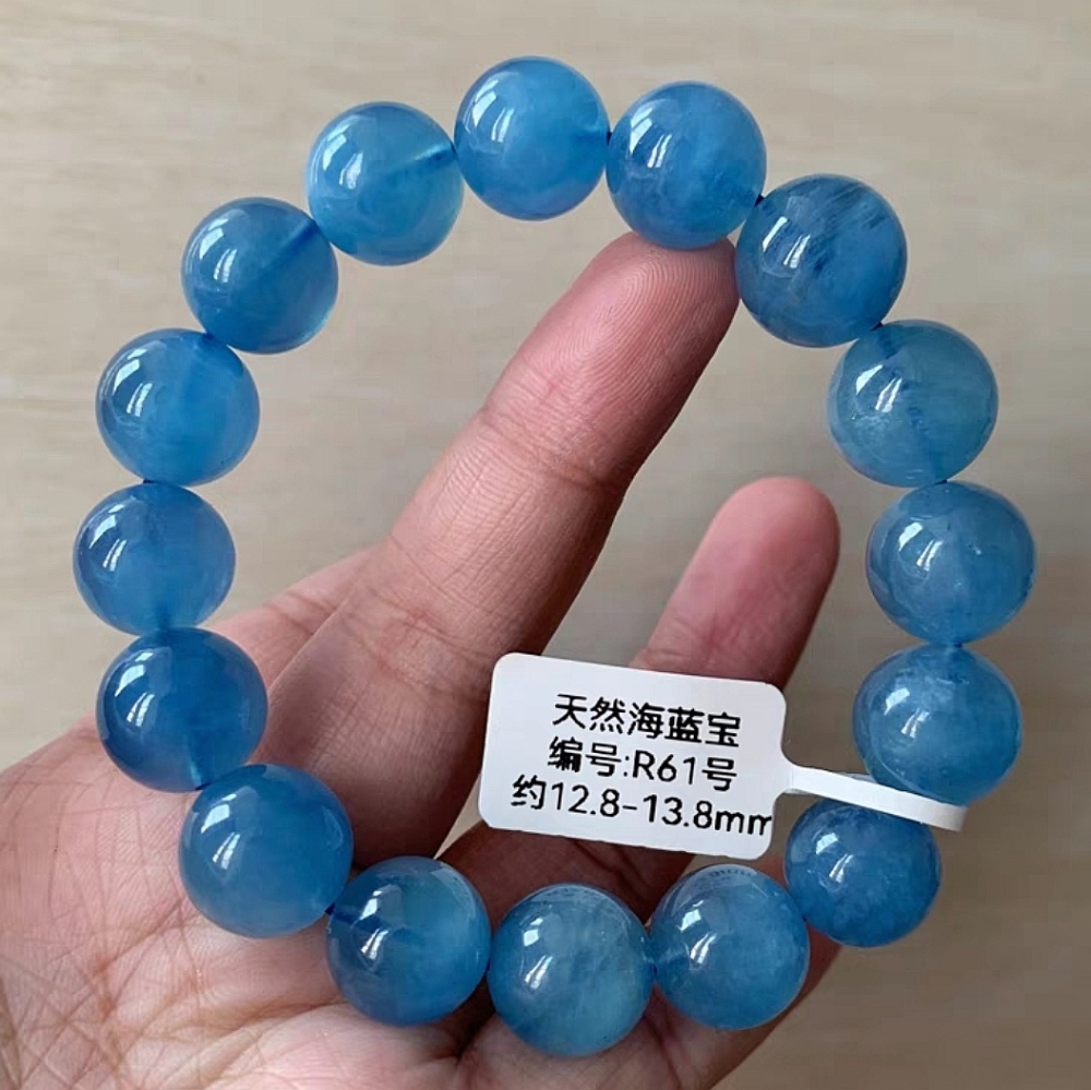 Blue Aquamarine Bracelet,Chunky Gemstone Bracelet for women ,Men Bracelet, Best Gift Idea for Her,Gift idea for him-12.8mm