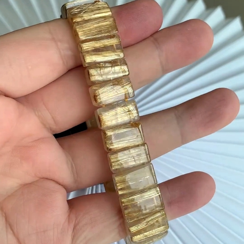 Gold Rultilated Quartz Bracelet,Healing Crystal Gemstone Bracelet For Men,Healing gemstone bracelet for women,Gemstone Jewelry gift