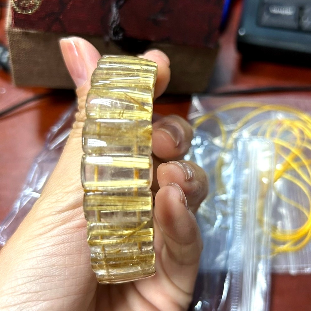 Gold Rultilated Quartz Bracelet,Healing Crystal Gemstone bracelet for women,Men Bracelet ,Gemstone Jewelry gift -43.7g