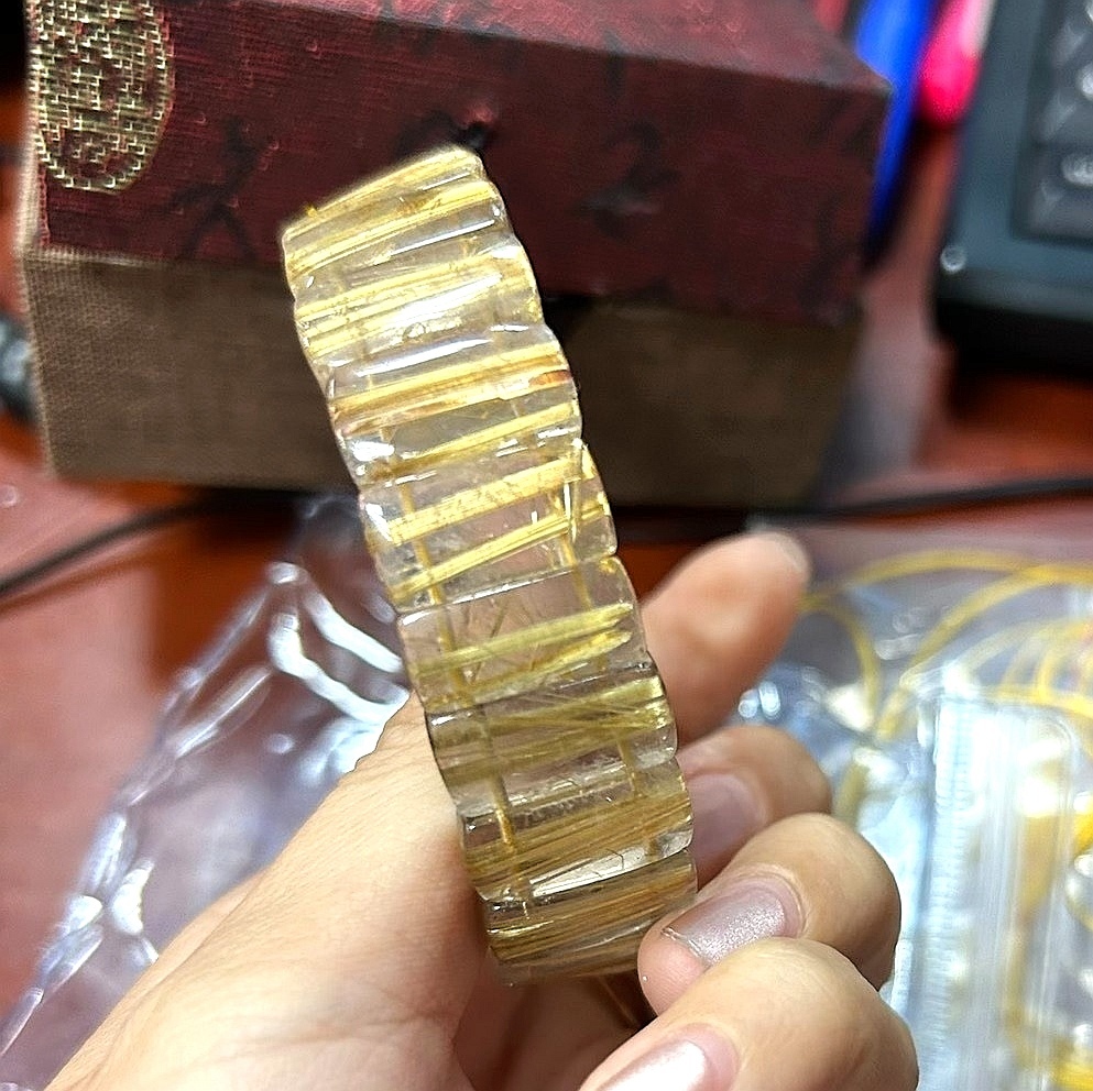 Gold Rultilated Quartz Bracelet,Healing Crystal Gemstone bracelet for women,Men Bracelet ,Gemstone Jewelry gift -43.7g