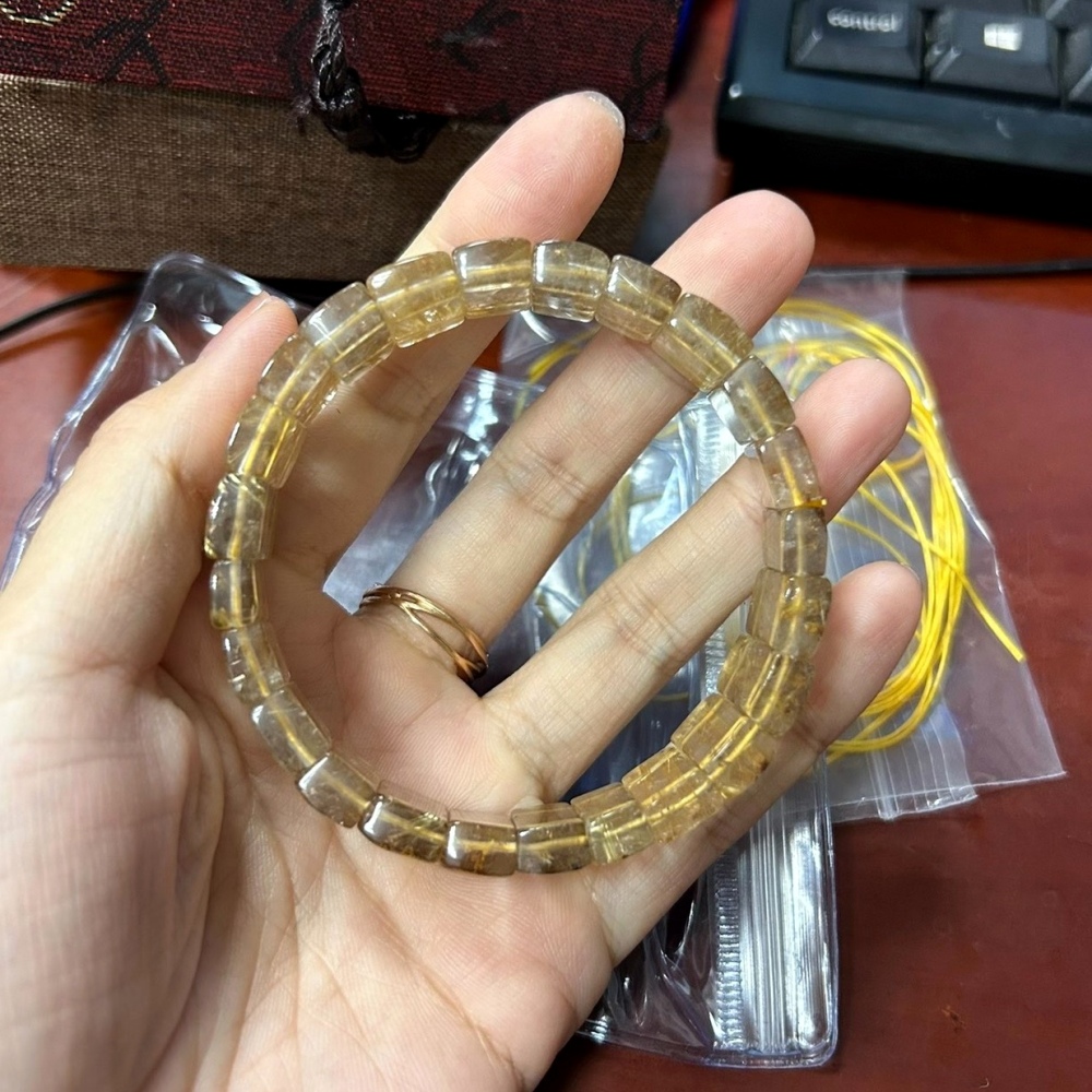 Gold Rultilated Quartz Bracelet,Healing Crystal Gemstone bracelet for women,Men Bracelet ,Gemstone Jewelry gift -43.7g