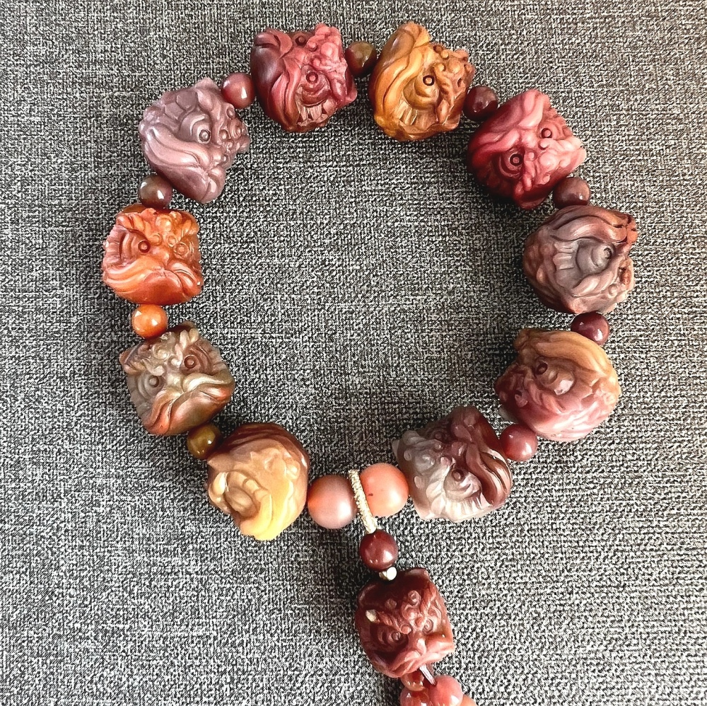 New ! Yanyuan Agate Bracelet, Lion Carved Yanyuan bracelet For Women,One of a kind jewelry,Men Bracelet Gift
