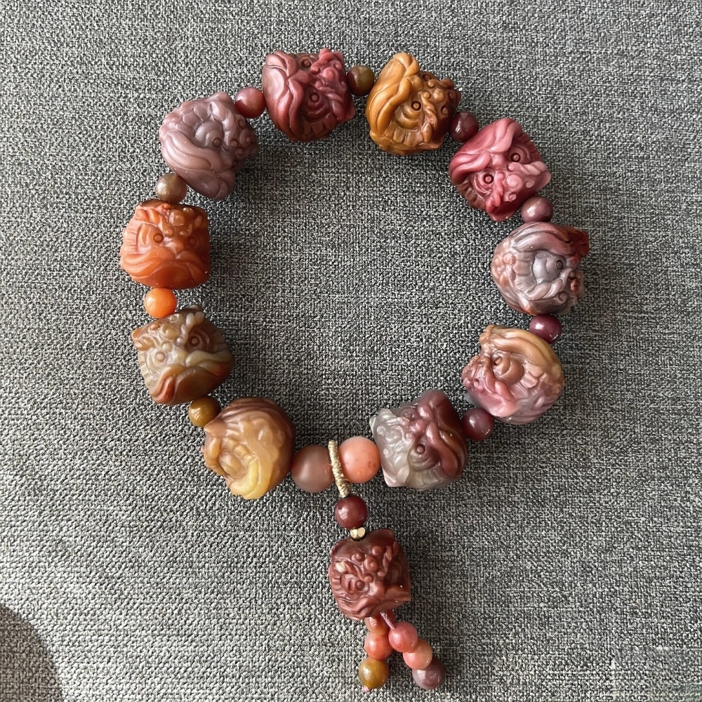 New ! Yanyuan Agate Bracelet, Lion Carved Yanyuan bracelet For Women,One of a kind jewelry,Men Bracelet Gift