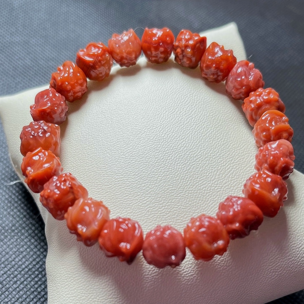 Certificated Nanhong Agate Dancing Lion Bracelet,Style Bracelet For Women,Girl Bracelet Gift -10MM
