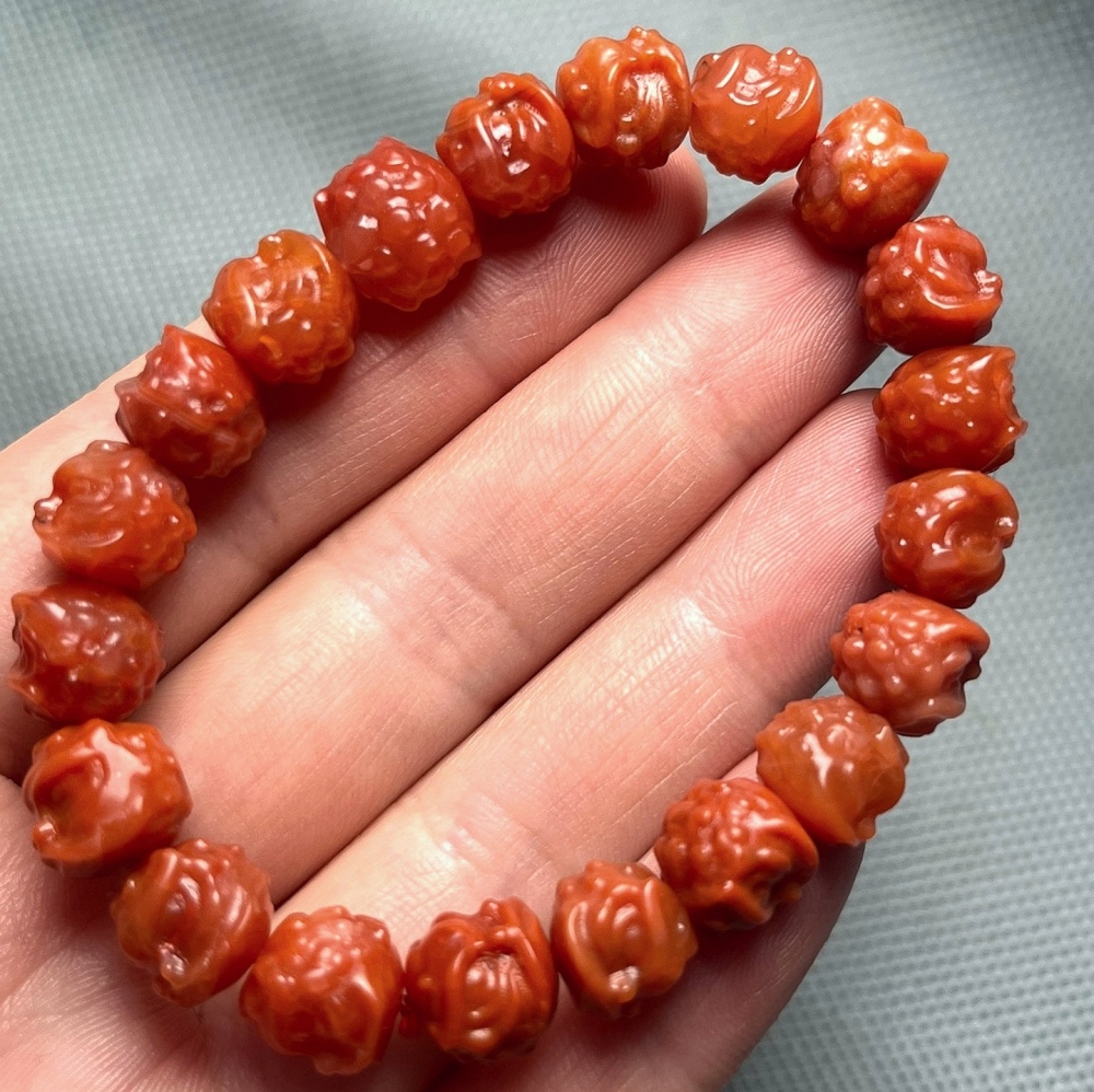 Certificated Nanhong Agate Dancing Lion Bracelet,Style Bracelet For Women,Girl Bracelet Gift -10MM