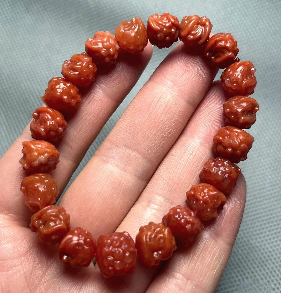 Certificated Nanhong Agate Dancing Lion Bracelet,Style Bracelet For Women,Girl Bracelet Gift -10MM