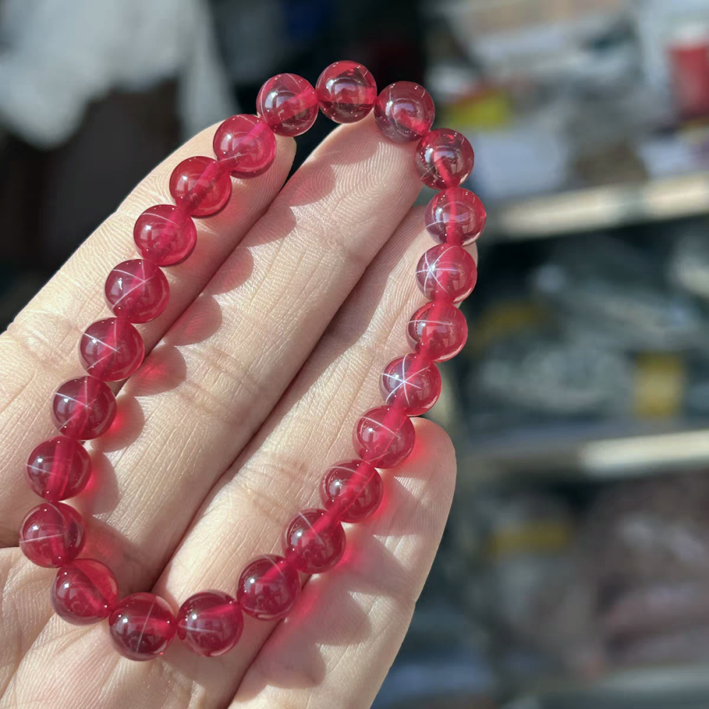 Star Ruby Bracelet,8MM Ruby Gemstone Bracelet for women,Girl Bracelet