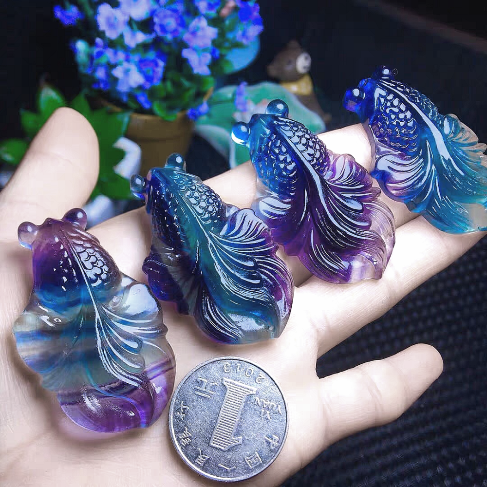 Rainbow Fluorite Goldfish Pendant,Natural Gemstone Pendant For Jewelry Making