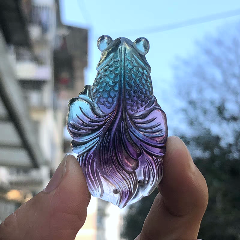 Rainbow Fluorite Goldfish Pendant,Natural Gemstone Pendant For Jewelry Making