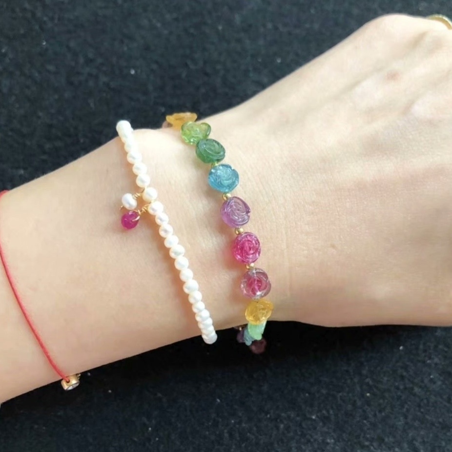 Rainbow Tourmaline bracelet, Unltra Gorgeous Flower Tourmaline Gemstone Bracelet,Relaxing,Self Cure,Good Lucky Bracelet for women, Girl Bracelet