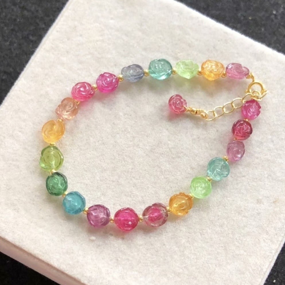 Rainbow Tourmaline bracelet, Unltra Gorgeous Flower Tourmaline Gemstone Bracelet,Relaxing,Self Cure,Good Lucky Bracelet for women, Girl Bracelet