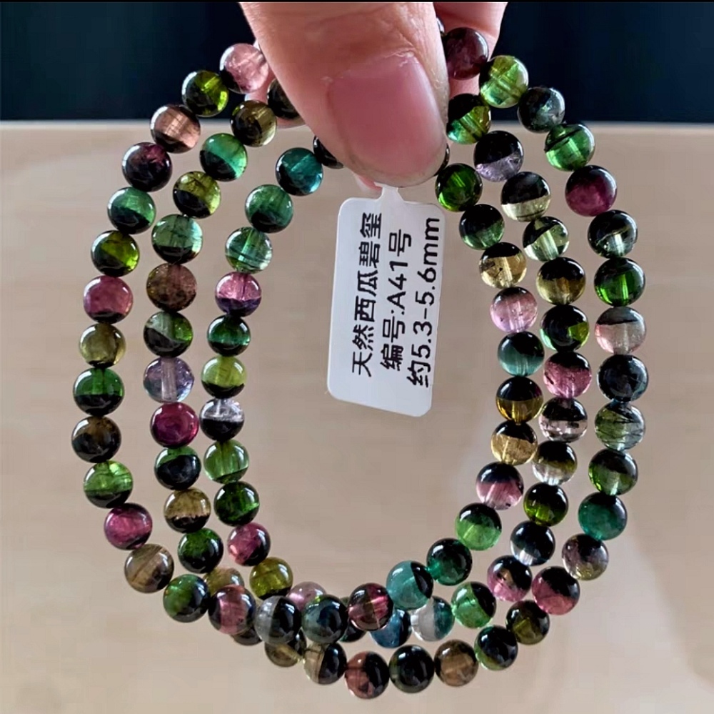 Sale! Watermelon Tourmaline bracelet,Three Layers Tourmaline Bracelet With Two Tones,Gemstone Bracelet for women, Gift for her -5.6mm