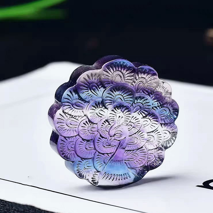 Rainbow Fluorite Peacock Pendant,Natural Gemstone Pendant For Jewelry Making -41MM