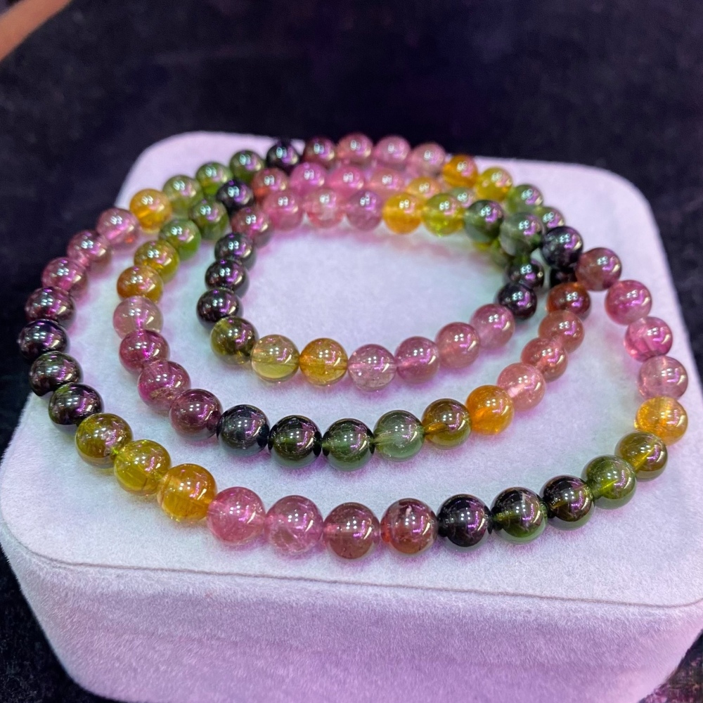 Sale! Rainbow tourmaline bracelet,Three Layers Tourmaline Gemstone Bracelet,Gorgeous Bracelet for women, Gift for her -6.5mm