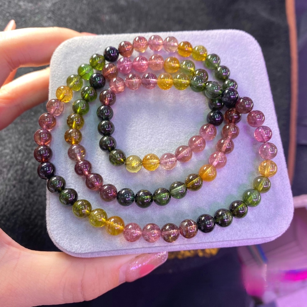 Sale! Rainbow tourmaline bracelet,Three Layers Tourmaline Gemstone Bracelet,Gorgeous Bracelet for women, Gift for her -6.5mm